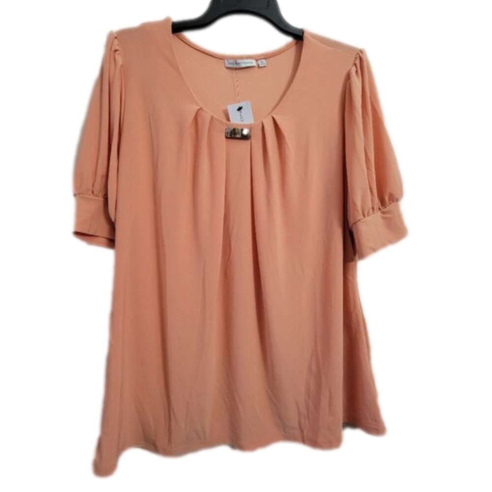 Notations Blouse NEW Peach XL NWT Dressy Feminine Workwear Pleat Metal clip BOHO - Picture 2 of 11